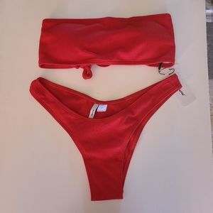 New Red Bandeau Bikini Set Large 8